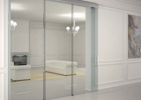 Телескопическая дверь из закаленного стекла